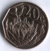 20 центов. 1992 год, ЮАР.