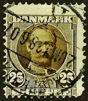 Почтовая марка (25 ö.). "Король Фредерик VIII". 1907 год, Дания.