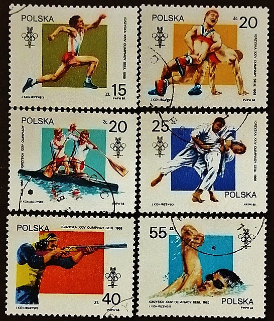 Набор почтовых марок (6 шт.). "Летние Олимпийские игры - Сеул`1988". 1988 год, Польша.