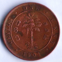 Монета 1 цент. 1901 год, Цейлон.