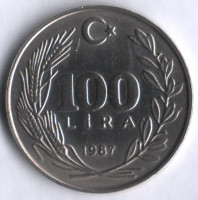 100 лир. 1987 год, Турция.