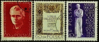 Набор почтовых марок (3 шт.). "Мария Склодовская-Кюри". 1967 год, Польша.