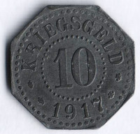 Нотгельд 10 пфеннигов. 1917 год, Донауэшинген.
