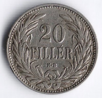 Монета 20 филлеров. 1907 год, Венгрия.