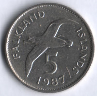 5 пенсов. 1987 год, Фолклендские острова.