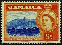 Почтовая марка (8 p.). "Королева Елизавета II и пейзажи Ямайки". 1956 год, Ямайка.