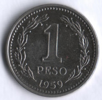 Монета 1 песо. 1959 год, Аргентина.