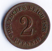Монета 2 пфеннига. 1875 год (B), Германская империя.