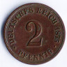 Монета 2 пфеннига. 1875 год (B), Германская империя.