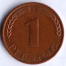 Монета 1 пфенниг. 1969(J) год, ФРГ.