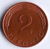 Монета 2 пфеннига. 1986(G) год, ФРГ.