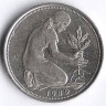 Монета 50 пфеннигов. 1989(F) год, ФРГ.