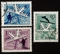 Набор почтовых марок (3 шт.). "Лыжные виды спорта в Польше". 1957 год, Польша.