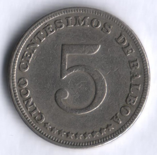 Монета 5 сентесимо. 1970 год, Панама.