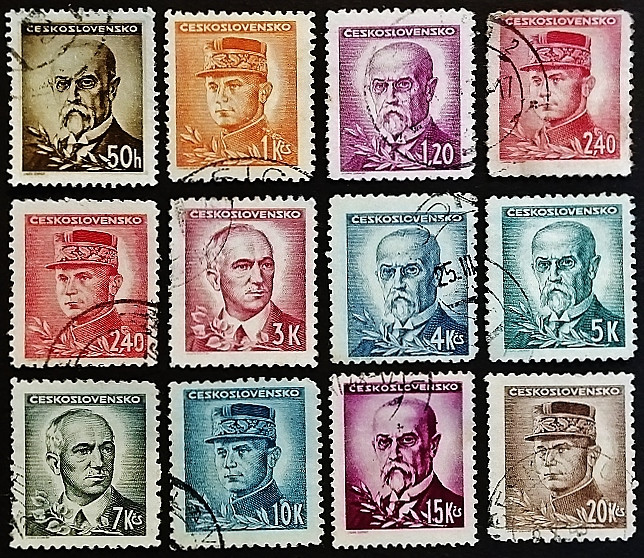 Набор почтовых марок (12 шт.). "Знаменитые чехи". 1945-1947 годы, Чехословакия.