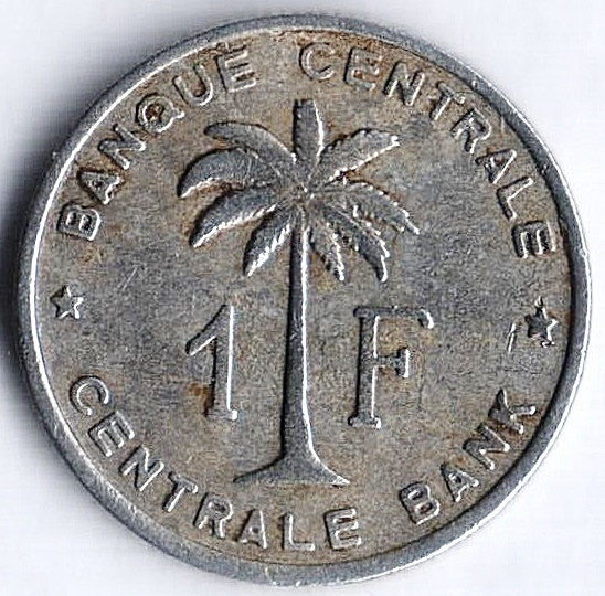 Монета 1 франк. 1959 год, Бельгийское Конго (Ruanda-Urundi).