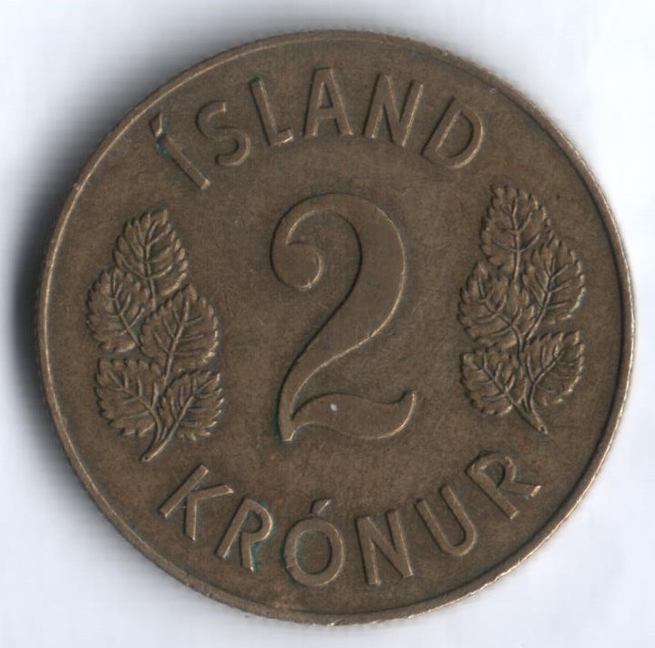 Монета 2 кроны. 1958 год, Исландия.