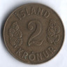 Монета 2 кроны. 1958 год, Исландия.