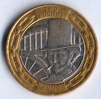 Монета 2 фунта. 2006 год, Великобритания. 200 лет со дня рождения Изамбарда Брюнеля.