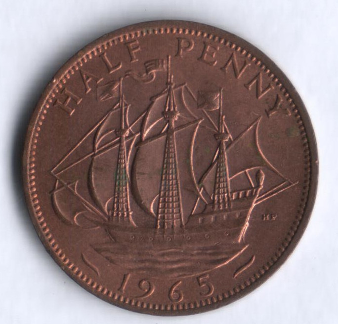 Монета 1/2 пенни. 1965 год, Великобритания.
