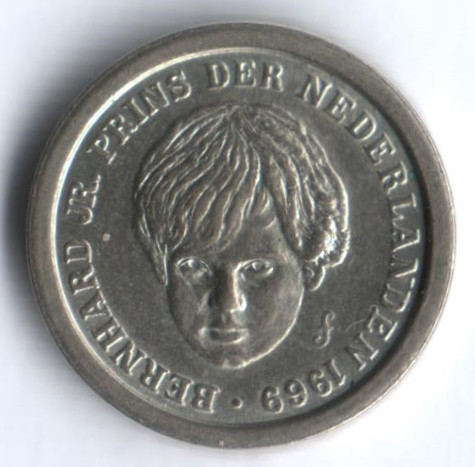 Монета 5 центов. 1969 год, Нидерланды. Принц Бернхард.