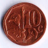 Монета 10 центов. 2014 год, ЮАР. Ningizimu Afrika.