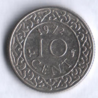 10 центов. 1972 год, Суринам.
