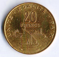 Монета 20 франков. 1996 год, Джибути.