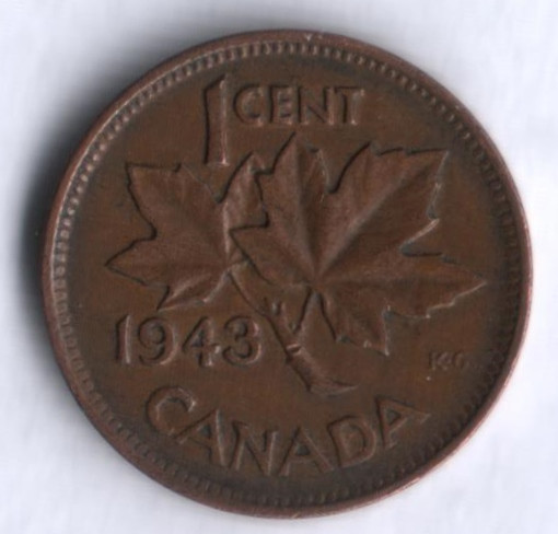 Монета 1 цент. 1943 год, Канада.