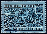Почтовая марка (25 m.). "300 лет городу Хамина". 1953 год, Финляндия.