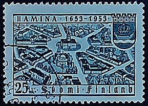 Почтовая марка (25 m.). "300 лет городу Хамина". 1953 год, Финляндия. Почтовая марка (25 m.). "300 лет городу Хамина". 1953 год, Финляндия.