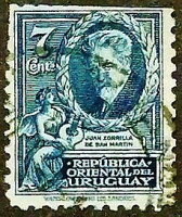 Почтовая марка. "Хуан Зоррилья де Сан-Мартин". 1933 год, Уругвай.