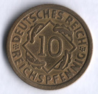 Монета 10 рейхспфеннигов. 1925 год (E), Веймарская республика.