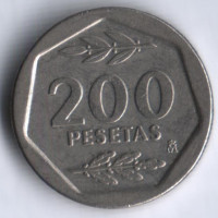 Монета 200 песет. 1986 год, Испания.