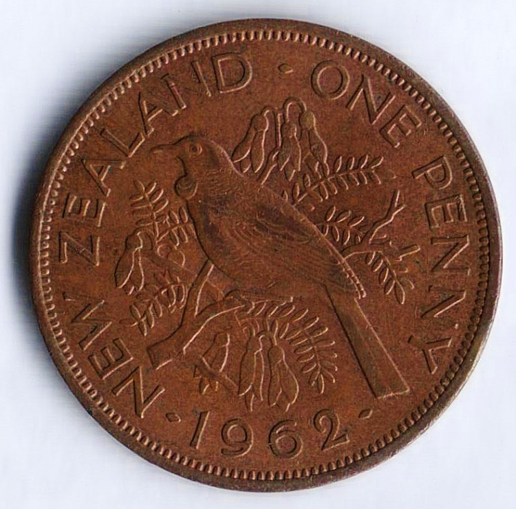 Монета 1 пенни. 1962 год, Новая Зеландия.