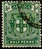Почтовая марка (⅟₂ p.). "Герб". 1906 год, Ямайка.