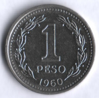 Монета 1 песо. 1960 год, Аргентина.