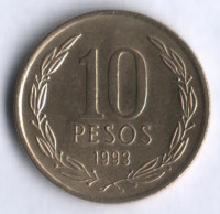 10 песо. 1993 год, Чили.