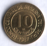 Монета 10 сентимо. 1987 год, Перу.