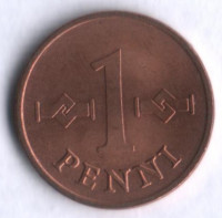1 пенни. 1966 год, Финляндия.