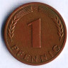 Монета 1 пфенниг. 1970(G) год, ФРГ.