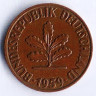 Монета 2 пфеннига. 1959(J) год, ФРГ.