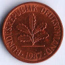 Монета 2 пфеннига. 1987(D) год, ФРГ.