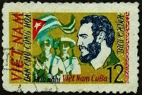 Почтовая марка. "День солидарности с Кубой". 1963 год, Вьетнам.