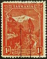 Почтовая марка (1 p.). "Гора Веллингтон". 1905 год, Тасмания.