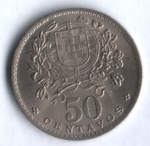 Монета 50 сентаво. 1956 год, Португалия.