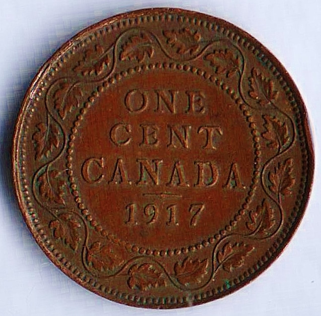 Монета 1 цент. 1917 год, Канада.