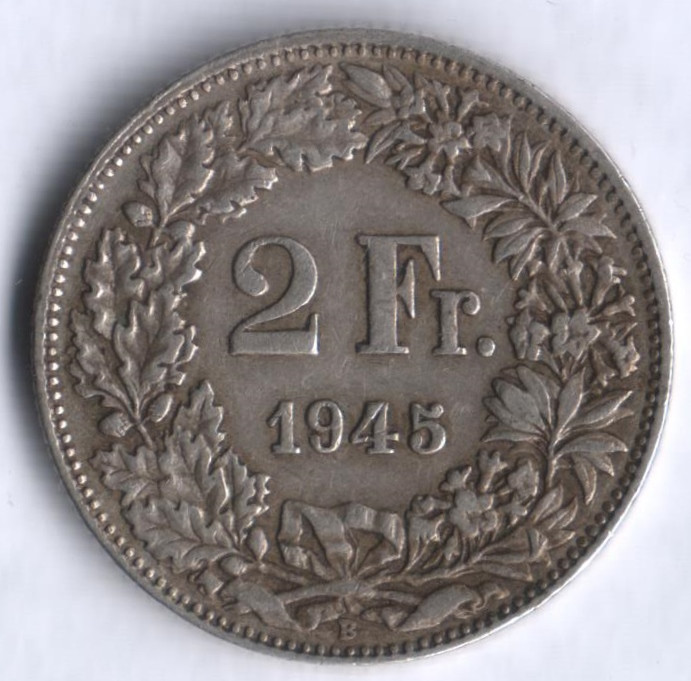 2 франка. 1945 год, Швейцария.