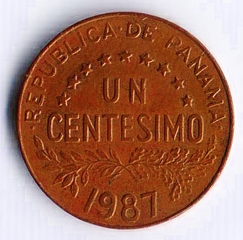 Монета 1 сентесимо. 1987 год, Панама.
