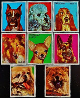 Набор марок (8 шт.). "Собаки". 1975 год, Парагвай.